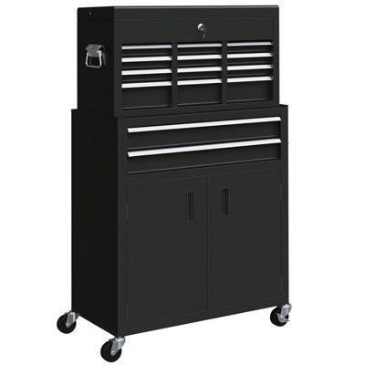 Boîte de rangement pour outils 2 en 1 avec 6 tiroirs, noir