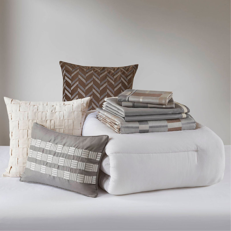 Ensemble d'édredon surdimensionné jacquard taupe, Très grand édredon et 8 pièces supplémentaires