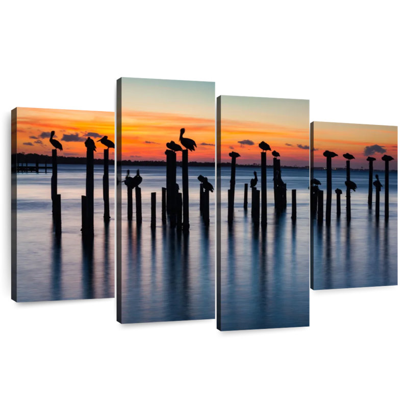 Silhouette de pélicans de Brampt en Floride, H 32 po x l 52 po