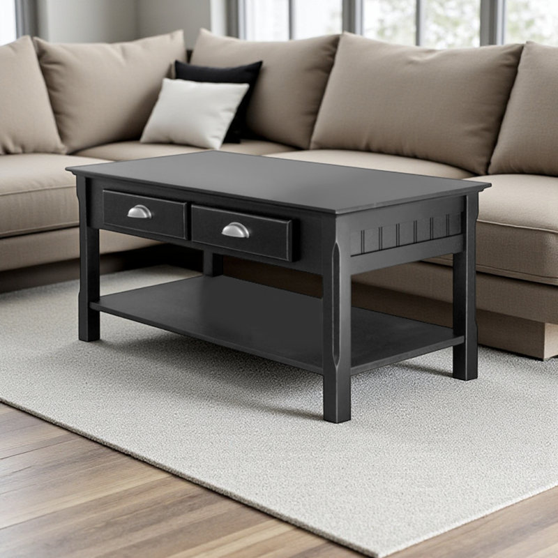 Table basse à 2 tiroirs avec tablette au fini noir Cydne, H 17,13 po x l 37,99 po x P 19,53 po