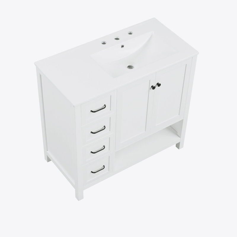 Meuble-lavabo blanc 36 po avec deux portes et tiroirs