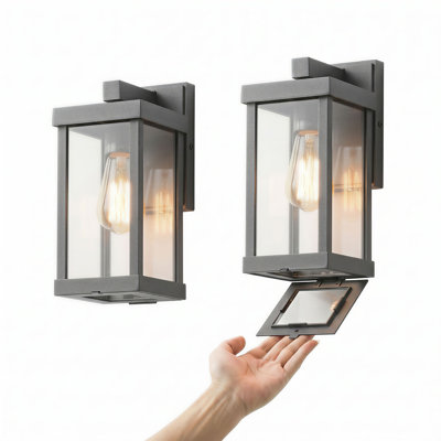 Olar Classic Outdoor Wall Sconce 1 Light Rectangular Metal Frame and Glass Shade Warterproof