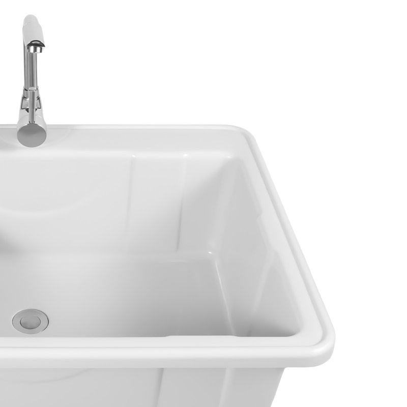 Freestanding Plastic Laundry Sink With Washboard And Faucet, White