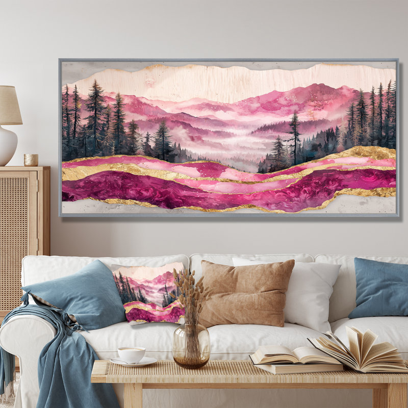 Ruby Crystal Lake Into The Pine Forest I - lac, art mural, H 28 po x l 60 po, Floater Framed, Argent argent