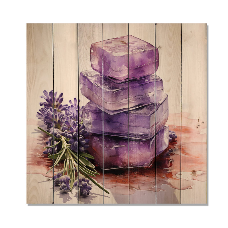 Purple Lavender Batjhroom Soap III - Lavender On Wood Print, 30" H x 30" W