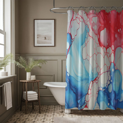 Rideau de douche standard 1 pièce rouge, blanc et bleu