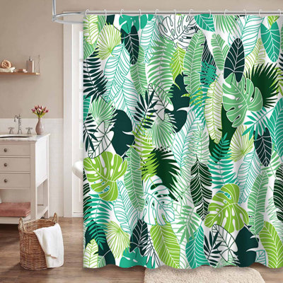 Rideau de douche à motif de feuilles tropicales avec 12 crochets