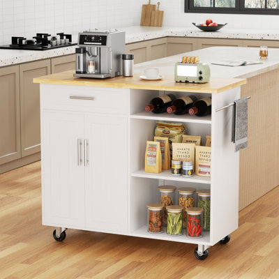 Kitchen Island Cart With Storage,Rolling Kitchen Island Side Table On Wheels With Large Worktop,Storage Cabinet,Towel Rack And Drawers For Kitchen,Din by Gracie Oaks