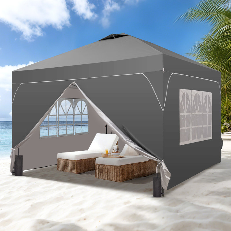12 Ft X 12 Ft One-Push Set Up Canopy Tents With Sidewalls And Sandbags, Gray