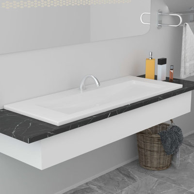 Belfry Bathroom Albrecht 910mm L x 395mm W Ceramic Rectangular Sink with Overflow