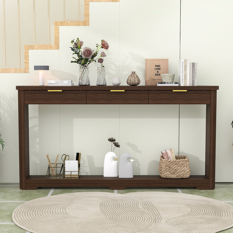 Table de rangement en bois avec 3 tiroirs, Noyer