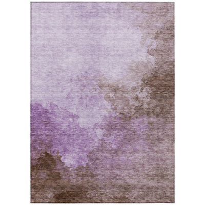 Tapis intérieur lavable abstrait lavande 5 pi x 8 pi brun et ivoire