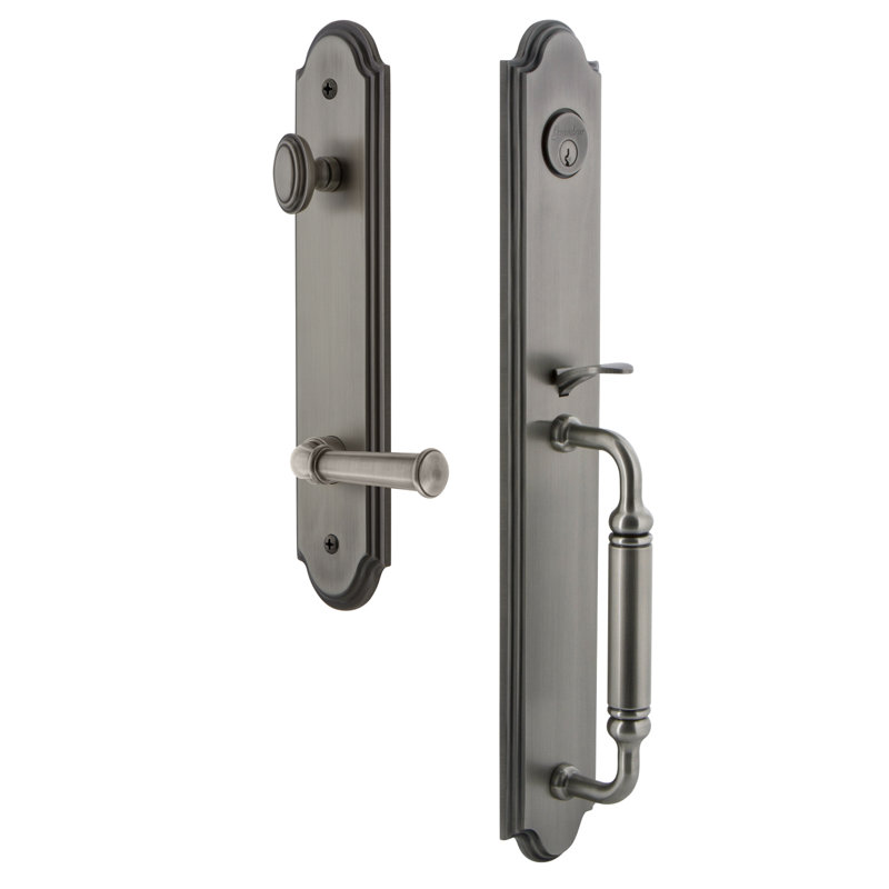 Arc Handleset with Deadbolt and Georgetown Door Lever and Rosette, Antique Pewter, 2.75", Right