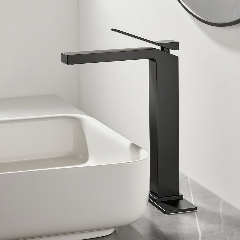 Robinet de lavabo vasque à poignée simple en laiton massif 12 "H, Noir mat, Système de drainage non compris