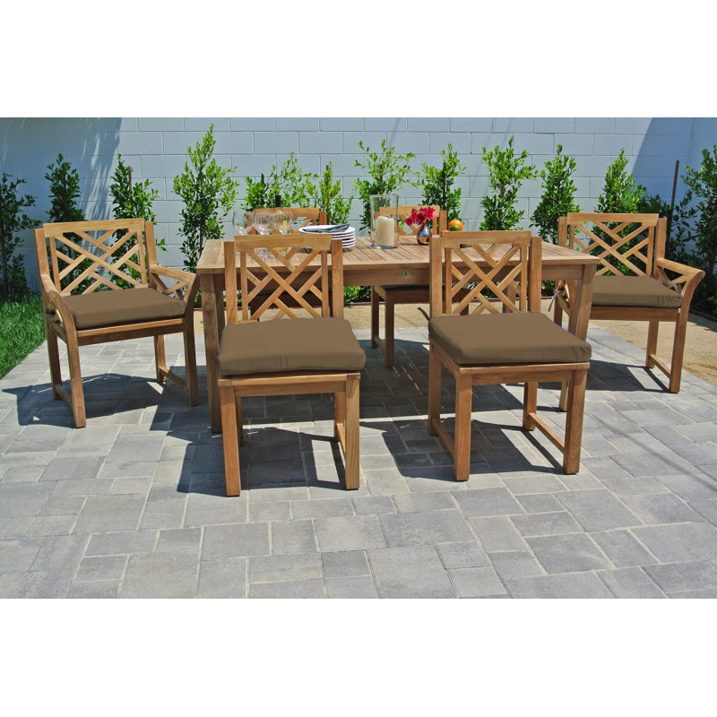 Monterey 6 - Person Teak Wood Patio Dining Set with Rectangular Table , Sunbrella® Cushions Included, Cacao, Cacao