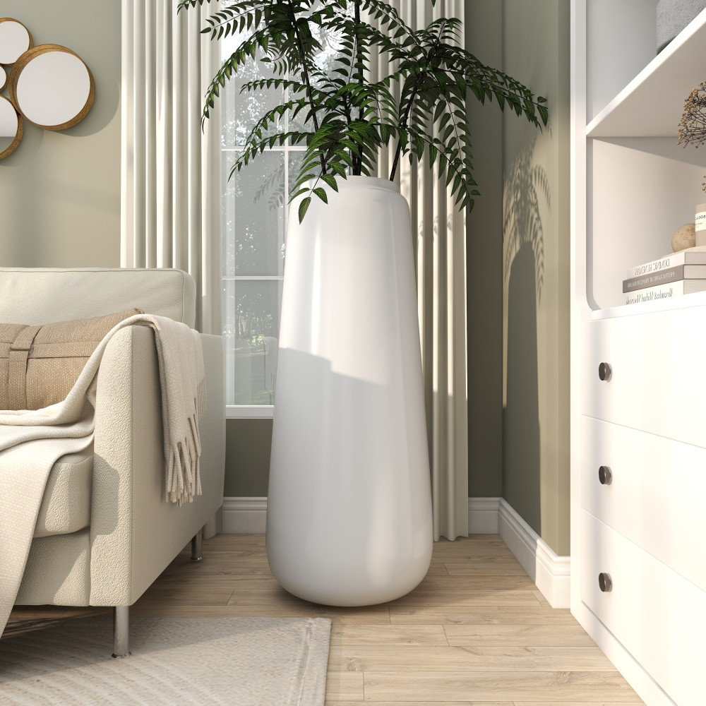 Mabe Floor Vase, 40" H X 15" W X 15" D, White