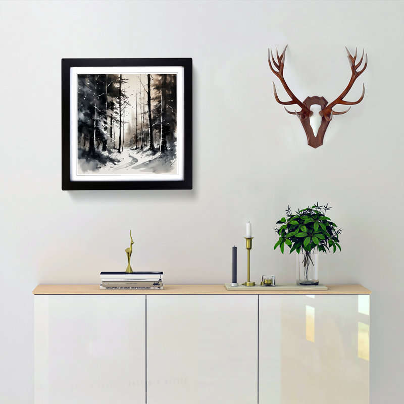 Winter Forest Ink Wash - Framed Print, Black