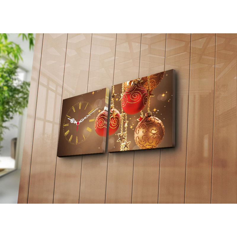 Horloge murale élégante en toile décorative (2 pièces), 23,6 po x 23,6 po | 100% toile de suède avec cadre 100% bois, épaisseur: 1,2 po | Décoration intérieure unique, parfaite pour les salons et les bureaux