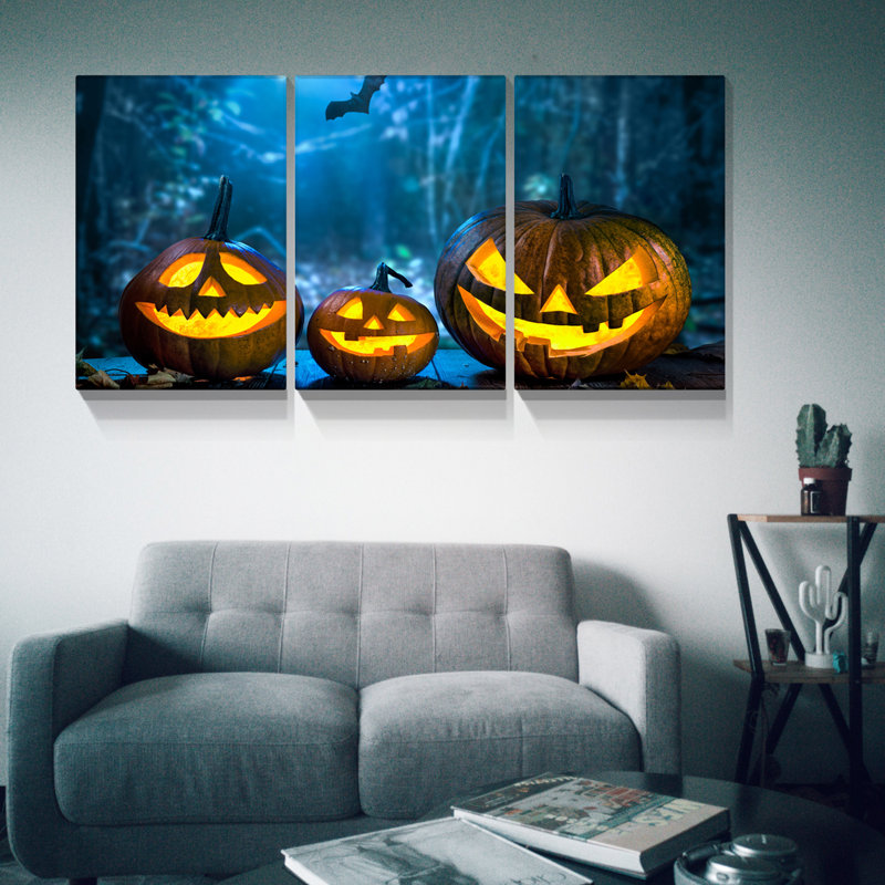 3 panneaux d'art encadrés, décoration murale pour Halloween, H 16 po x l 24 po x P 1,5 po