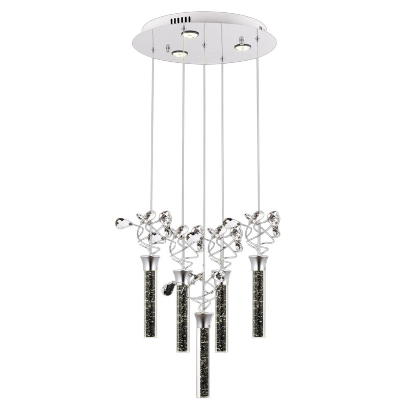 Luminaire suspendu cylindrique à 5 lumières DEL, Or