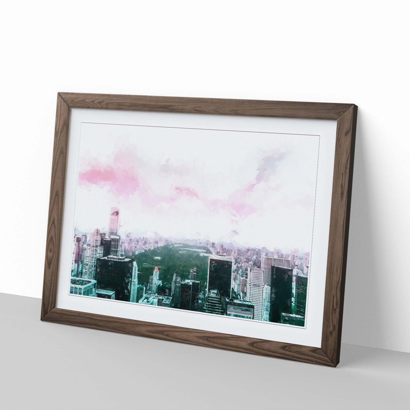 Central Park & New York City in Abstract - Picture Frame Graphic Art Print, 62cm H x 87cm W x 2cm D, Walnut Framed