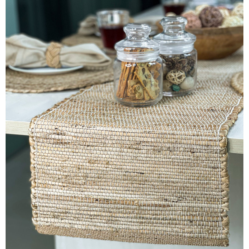 Chemin de table Pingham, Naturel / turquoise, 72 po x 13 po