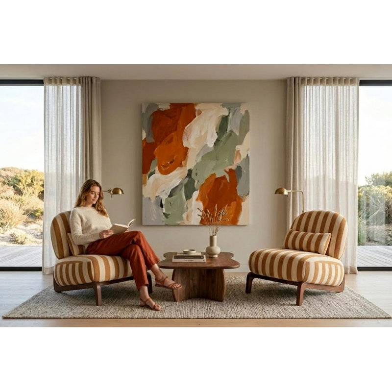 Méridienne Mid-Century moderne avec base traîneau, Ivoire / chameau