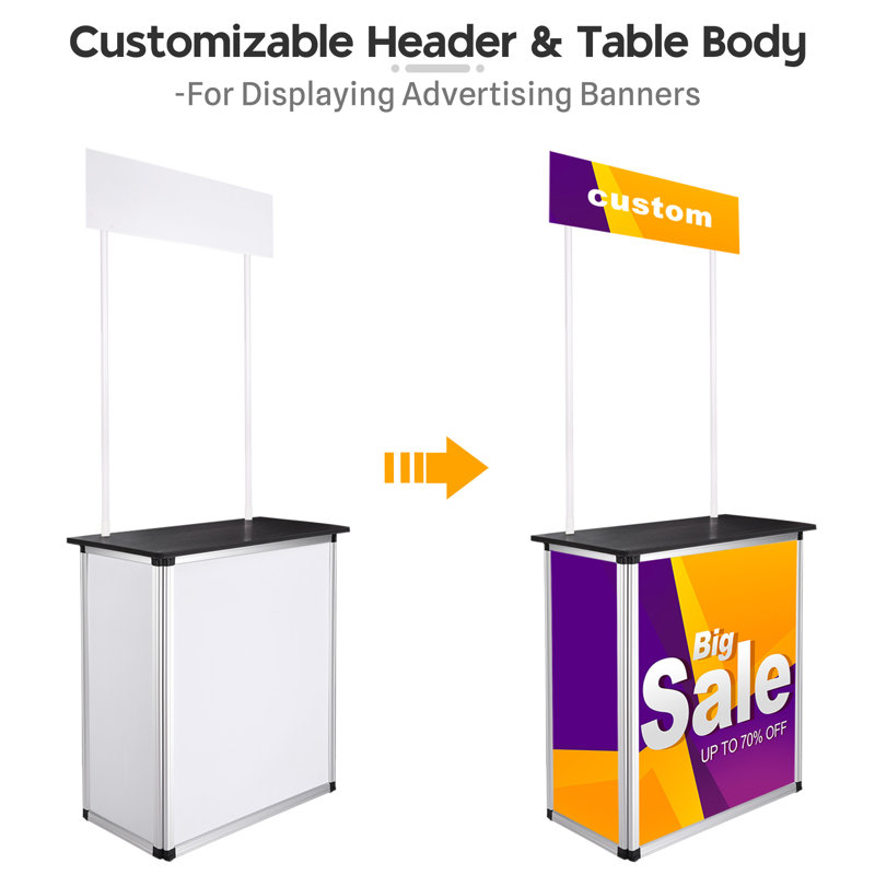 Freestanding Popup Promotional Counter Table Booth Portable Demo Display Banner Stand Tradeshow Countertop Aluminum Frame
