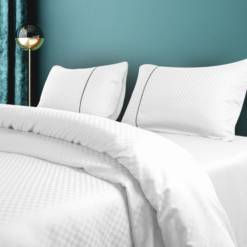 400TC Microcheck Duvet Cover Set, Queen Duvet Cover + 2 Standard Shams