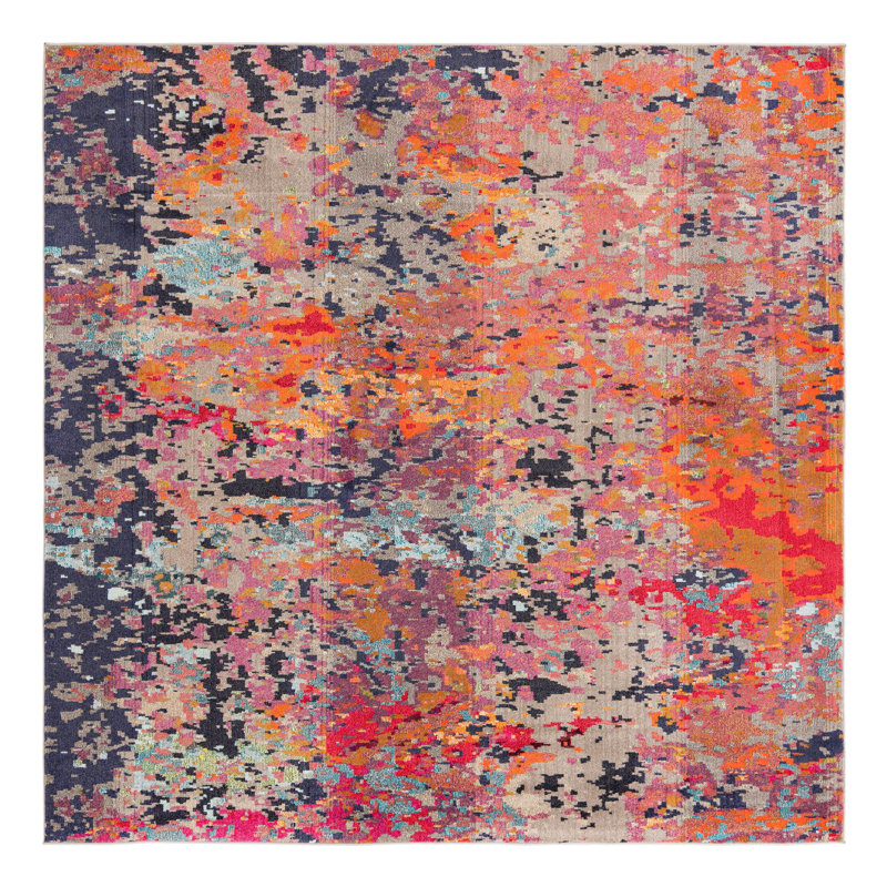 Washable Abstract Indoor Rug, Square 9'10"