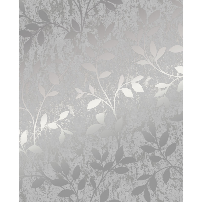 Milan Floral Vinyl Metallic Wallpaper Roll, Silver