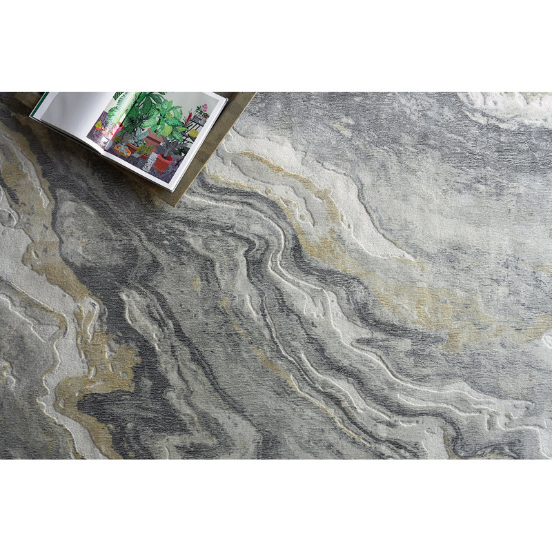 Gianni Abstract Area Rug in Gold/Gray/Ivory, Rectangle 9' x 12'
