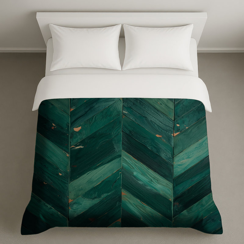 Housses de couette en bois vert à chevrons, Grand lit
