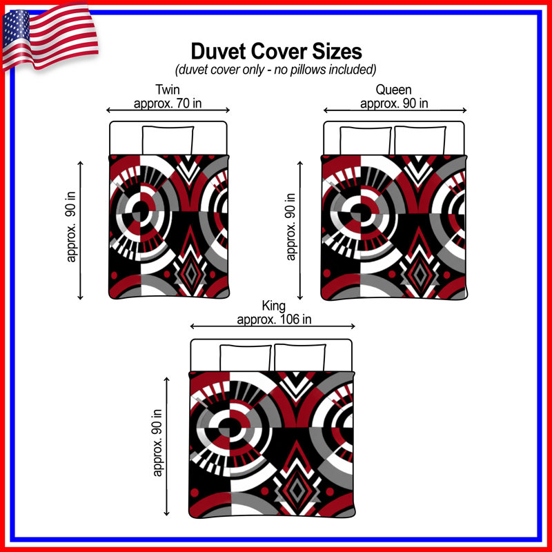 Housses de couette circulaires noires et rouges, King