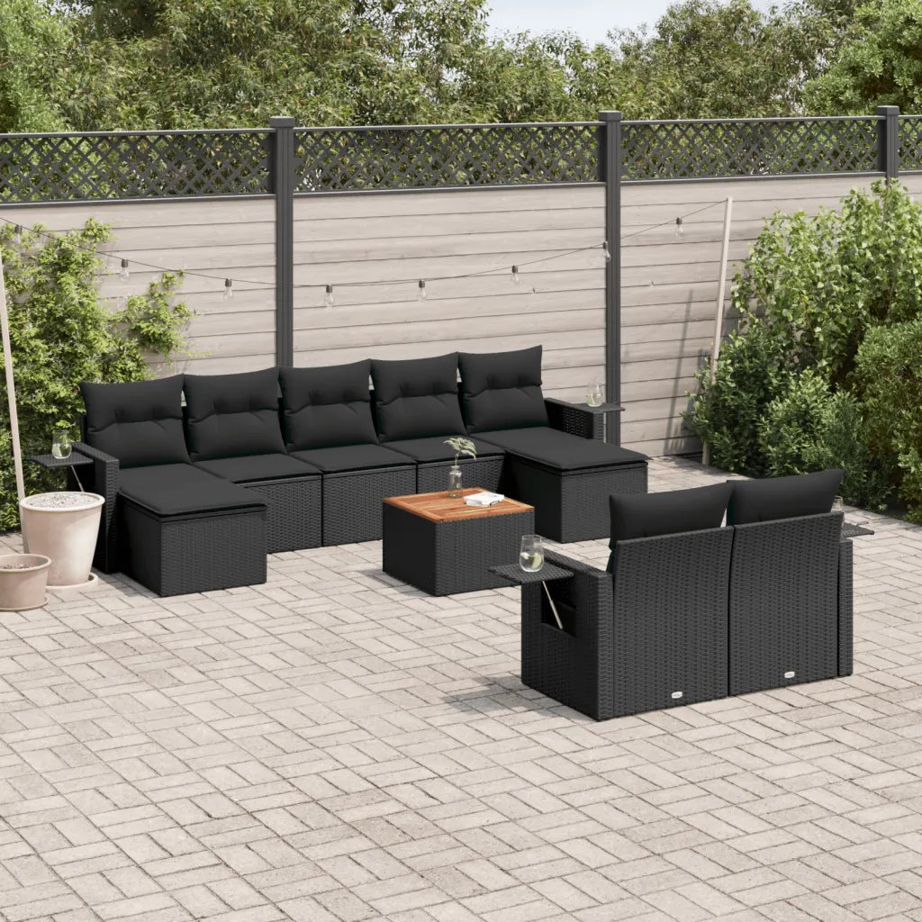 Vidaxl 10-Tlg. Garten-Sofagarnitur Mit Kissen Poly Rattan D 55 cm