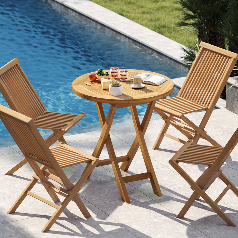Table de salle à manger de patio en bois de teck de 27,5 po avec table à lattes