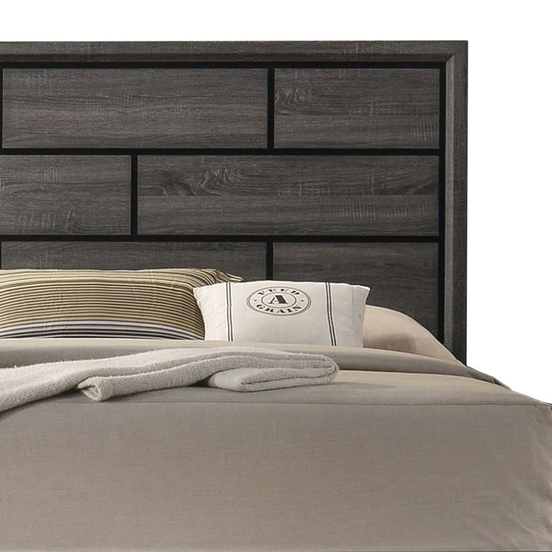 Erica Bed, Wood Finish, Panel Style Headboard, Twin, Gray/Black, Manufactured Wood