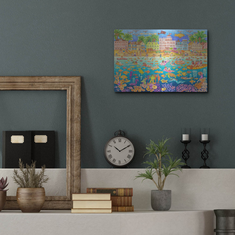 Art mural en métal Rosecliff Heights «Tropical Swim Party» par Andrea Strongwater, H 12 po x l 16 po