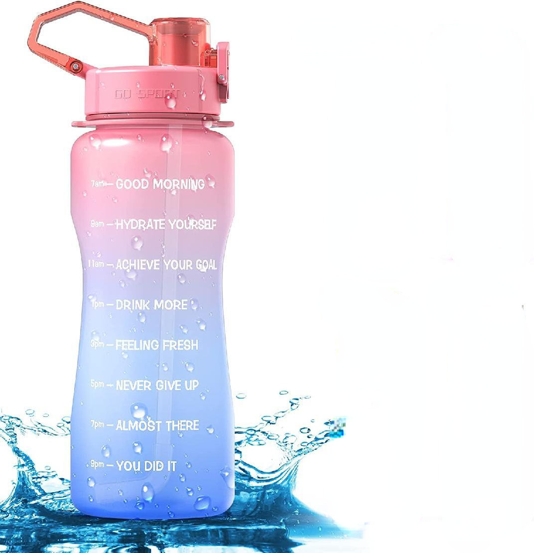 3 Pack Motivational Water Bottles with Time Marker 64 oz (Baby Pink)