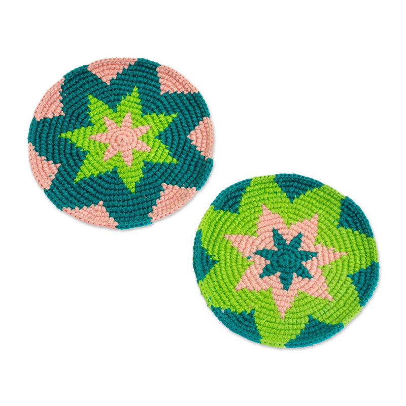 Ensemble de 6 sous-verres en coton Bungalow Rose, Vert / Bleu / Beige
