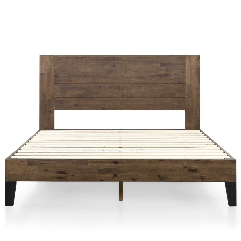 Kira Solid Wood Platform Bed Frame, Twin, Dark Natural Wood