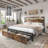 Queen Bed Frame With Headboard, Led Bed Frame With Charging Station, Storage Bed With 2 Wooden Drawers-1020760812-1028532641