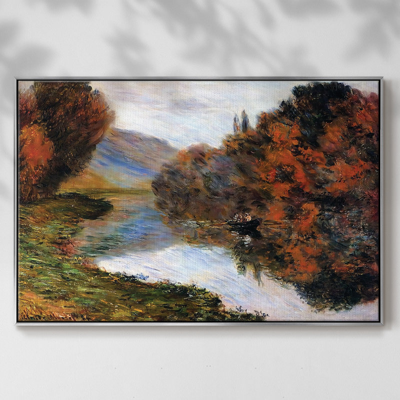 Chaloupe sur la seine à Jeufosse, 1884, Toile avec cadre argenté, H 41 po x l 27 po x P 2 po