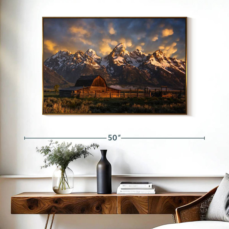 Mormon Row Barn, Cadre flottant doré, 40 po x 27 po