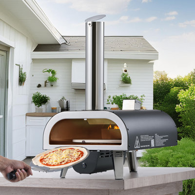 VEVOR Dual Fuel Pizza Oven Outdoor, 12 in Wood Fire & Propane Gas Pizza Oven, Pellet & Propane Pizza-Maker with Thermometer, Iron Spray Electric Rotation Pi