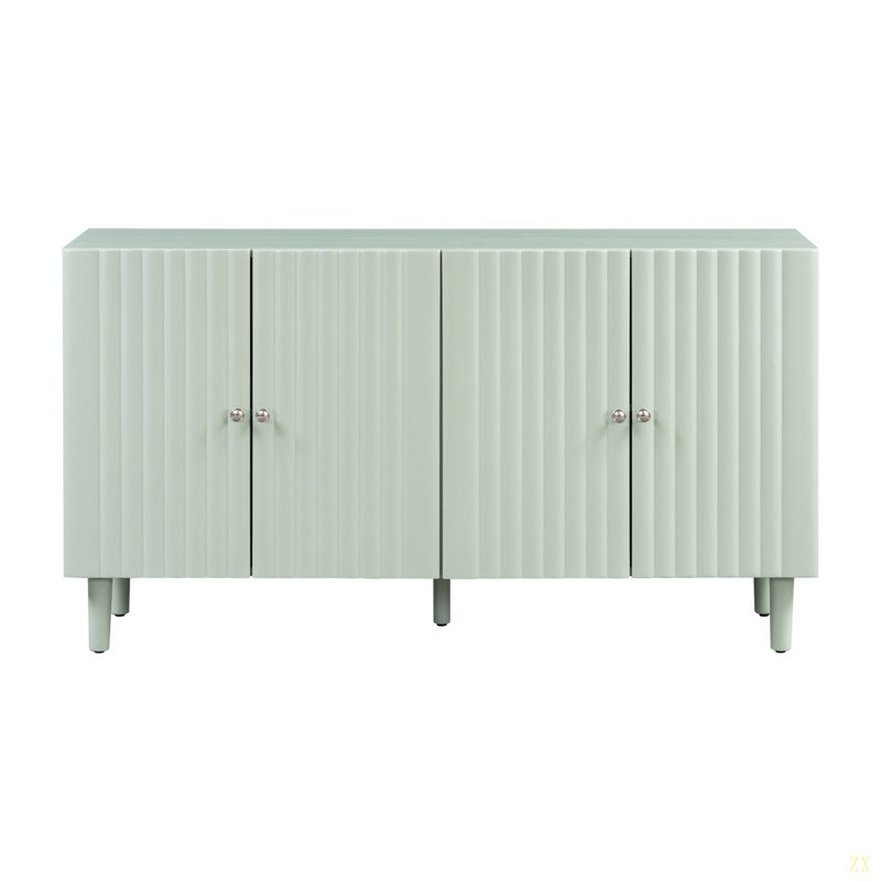 Elegant Four-Door Sideboard With Wavy Pattern Doors,Cylindrical Legs,And Sleek Metal Handles,Adjustable,Suitable For Study,Entryway And Living Room