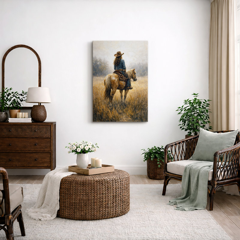 Illustration de paysage de prairie à cheval Western, photos de salon, impression sur toile giclée sur toile encadrée