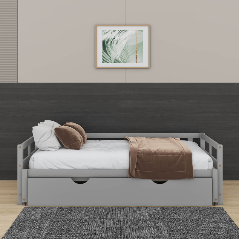 Wooden Daybed With Trundle,Extending Daybed With Trundle, Gray