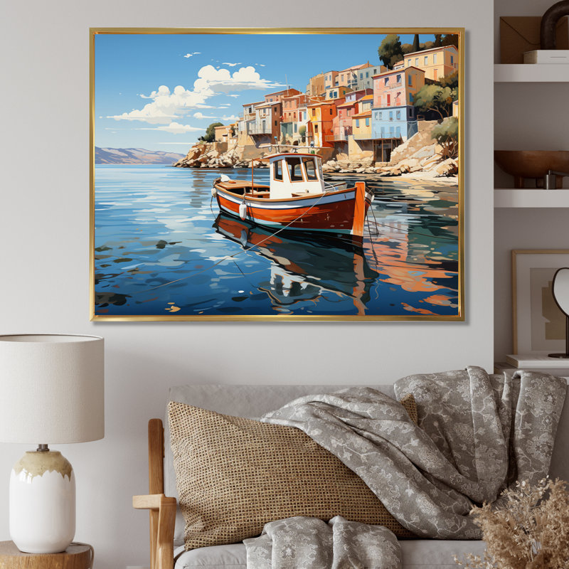 «Grèce Maritime Charm II», reproduction sur toile, H 30 po x l 40 po x P 1,5 po, Cadre flottant doré