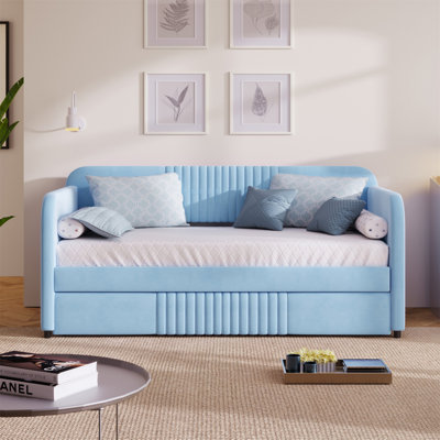 Upholstered Daybed Sofa Bed Twin Size With Trundle And Durable Wood Slat Support, Perfect For Guest Rooms And Small Spaces